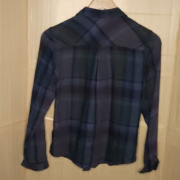 Maurices Womens Purple Green Plaid Soft Button Down Medium - Picture 2 of 6